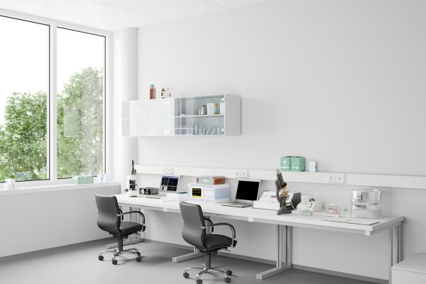 Workplace background with table and chair and computer